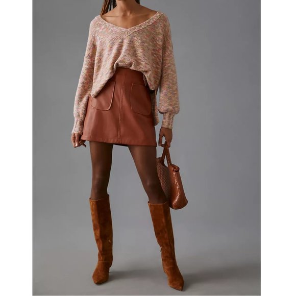 Anthropologie Pilcro Deep V Sweater -  Pink Spacedye Combo XXS 2XS 00 - Picture 9 of 9